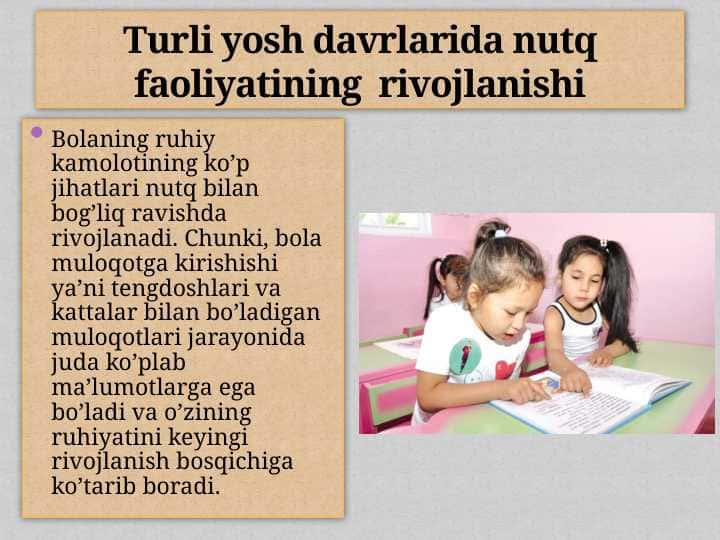 Turli yosh davrlarida nutq faoliyatining rivojlanishi