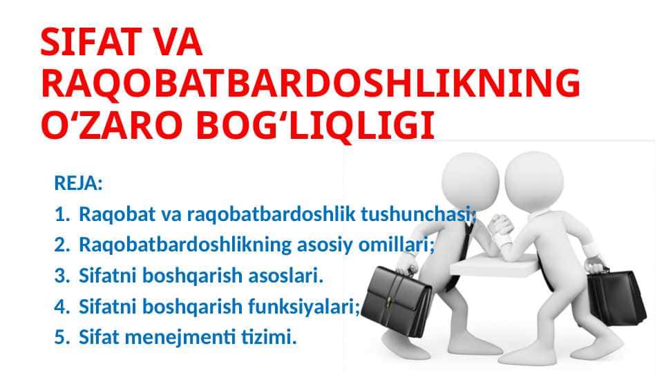 SIFAT VA RAQOBATBARDOSHLIKNING O‘ZARO BOG‘LIQLIGI