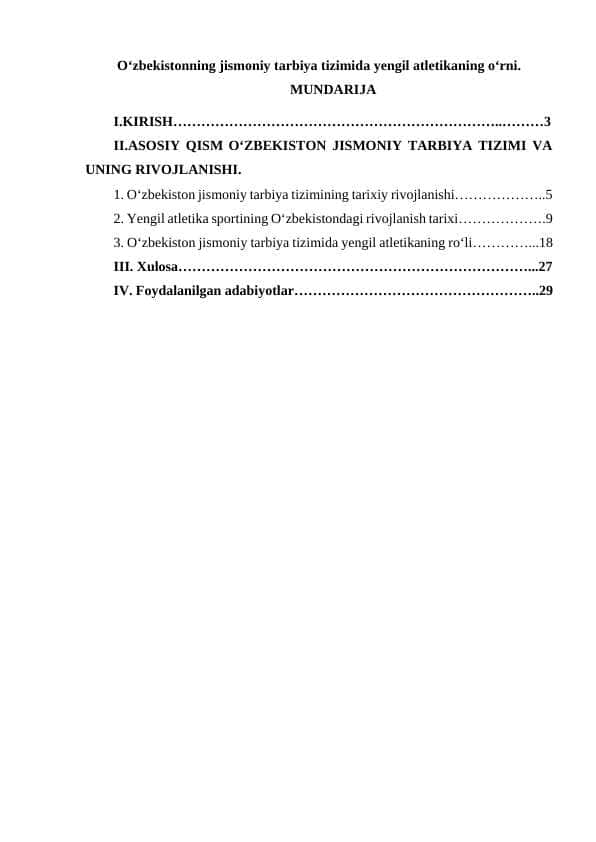 O‘zbekistonning jismoniy tarbiya tizimida yengil atletikaning o‘rni.