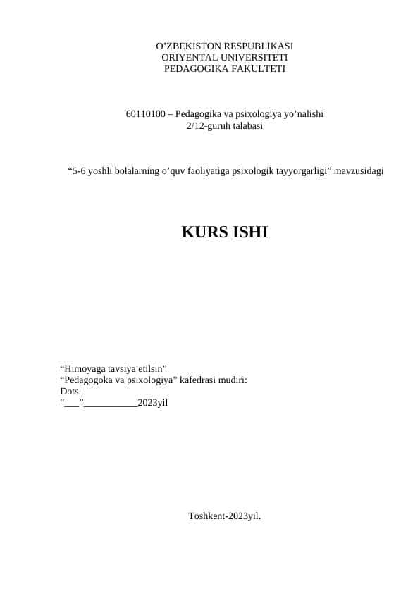 5-6 yoshli bolalarning o’quv faoliyatiga psixologik tayyorgarligi