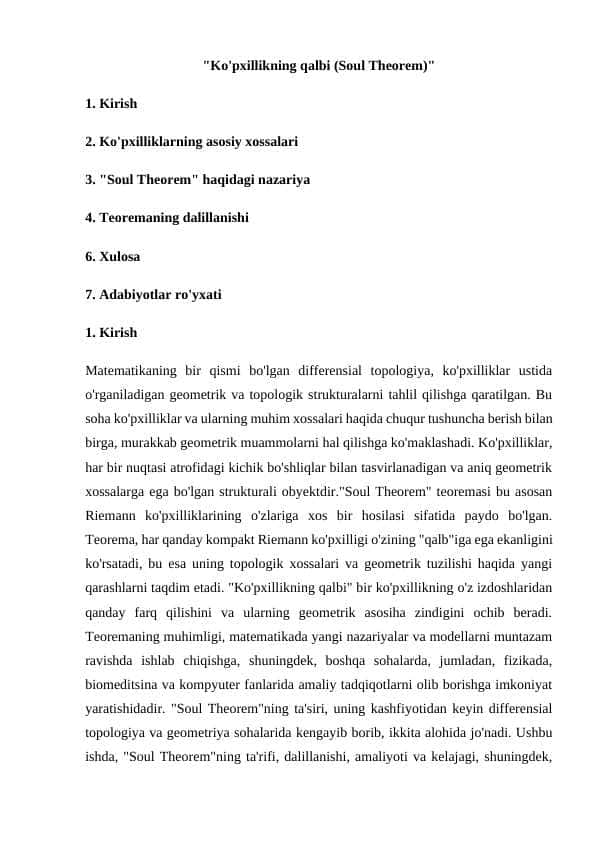 "Ko'pxillikning qalbi (Soul Theorem)"