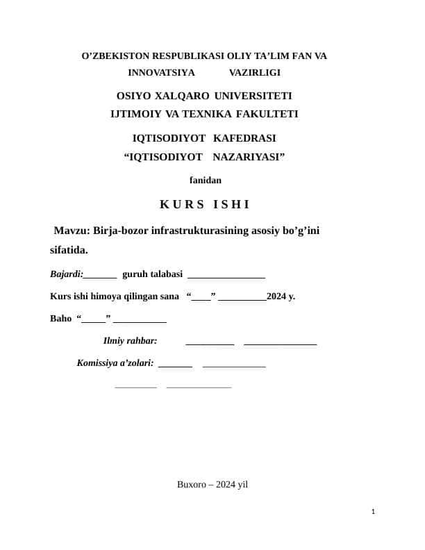 Birja-bozor infrastrukturasining asosiy bo’g’ini sifatida