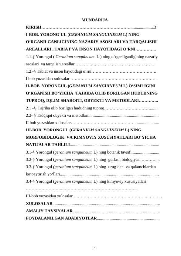 YORONGUL (GERANIUM SANGUINEUM L) NING BIOLOGIYASI
