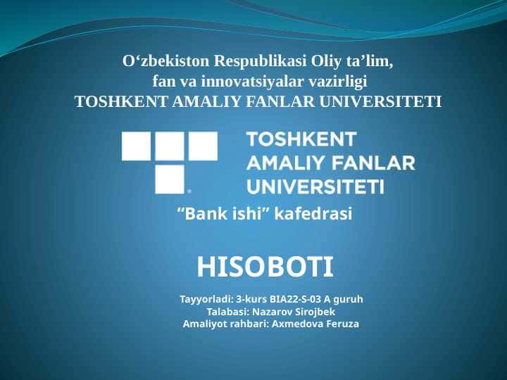 Bank amaliyoti ppt