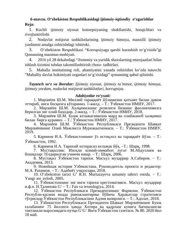 Oʻzbekiston Respublikasidagi ijtimoiy-iqtisodiy oʻzgarishlar
