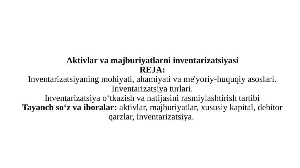 Aktivlar va majburiyatlarni inventarizatsiyasi