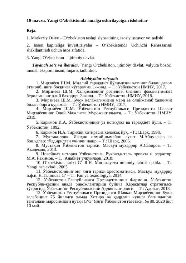 Yangi O’zbekistonda amalga oshirilayotgan islohotlar