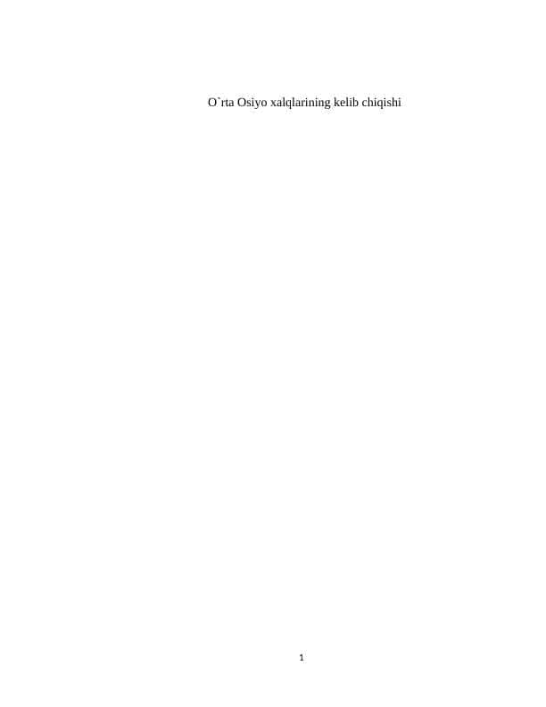 O`rta Osiyo xalqlarining kelib chiqishi