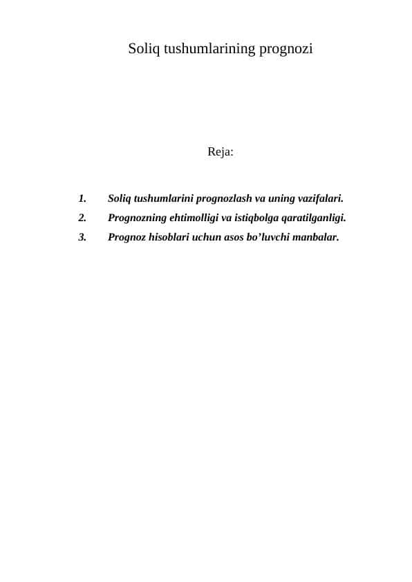Soliq tushumlarining prognozi