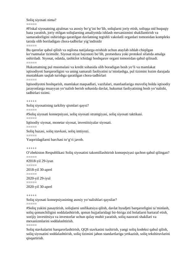 Soliq siyosati javobi bilan