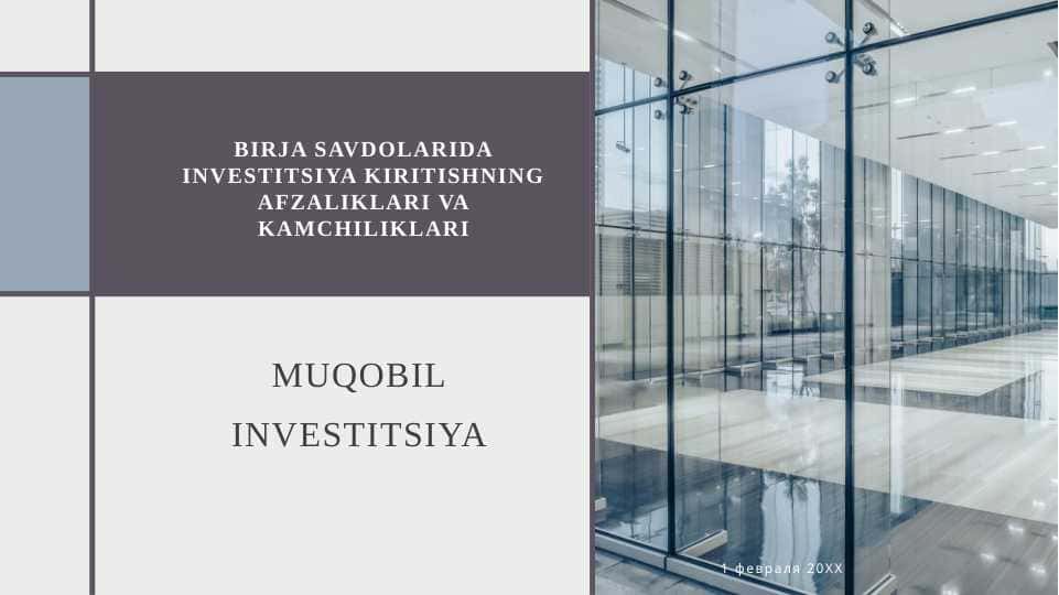 BIRJA SAVDOLARIDA INVESTITSIYA KIRITISHNING AFZALIKLARI VA KAMCHILIKLARI