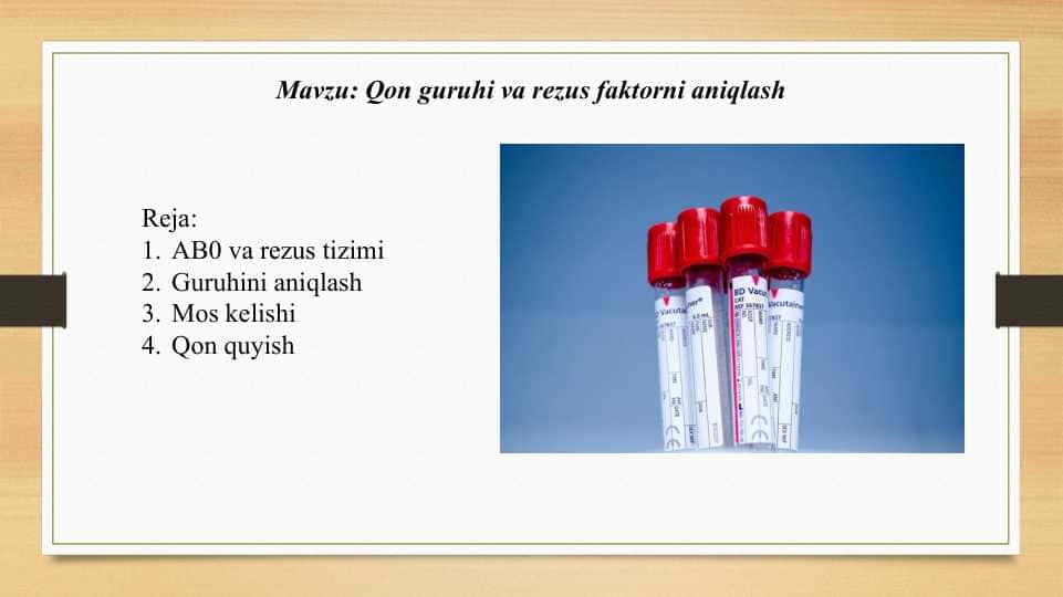 Qon guruhi va rezus faktorni aniqlash