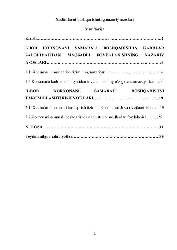 Xodimlarni boshqarishning nazariy asoslari
