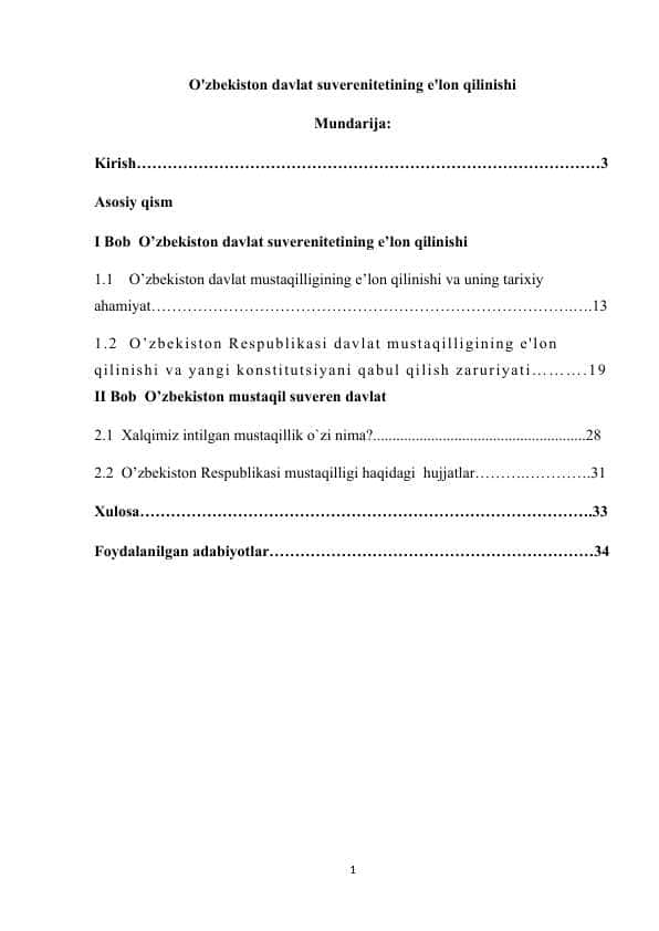 O'zbekiston davlat suverenitetining e'lon qilinishi