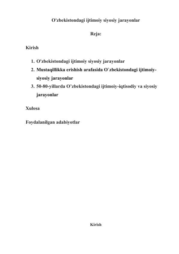 O'zbekistondagi ijtimoiy siyosiy jarayonlar