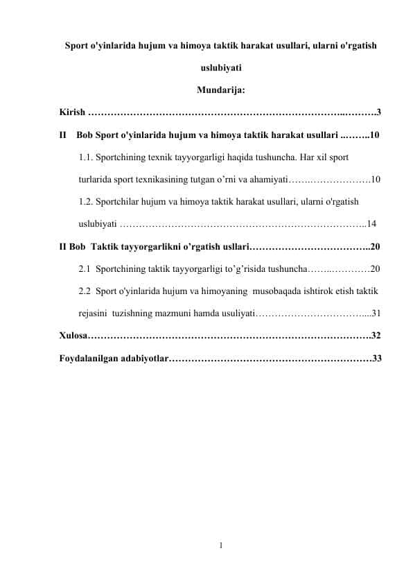 Sport o'yinlarida hujum va himoya taktik harakat usullari, ularni o'rgatish uslubiyati