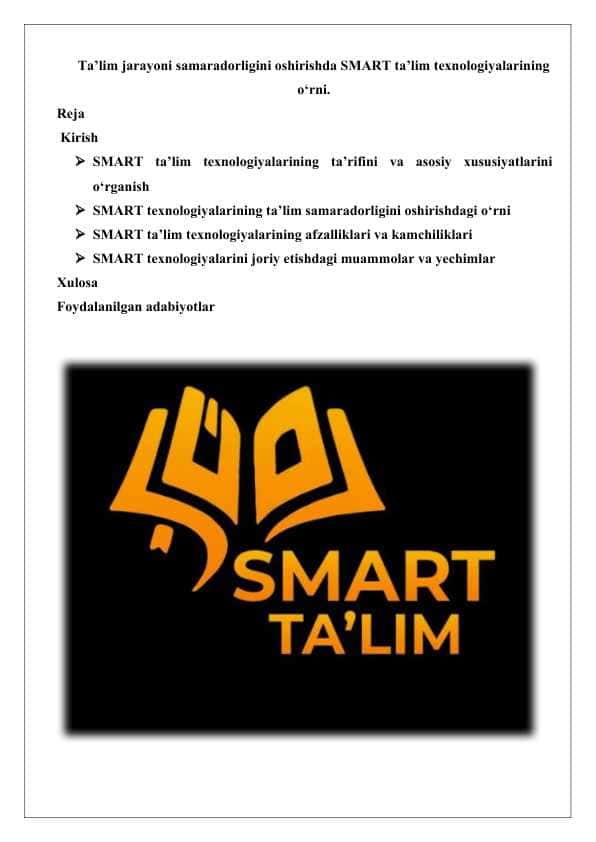 Ta’lim jarayoni samaradorligini oshirishda SMART ta’lim texnologiyalarining o‘rni.25