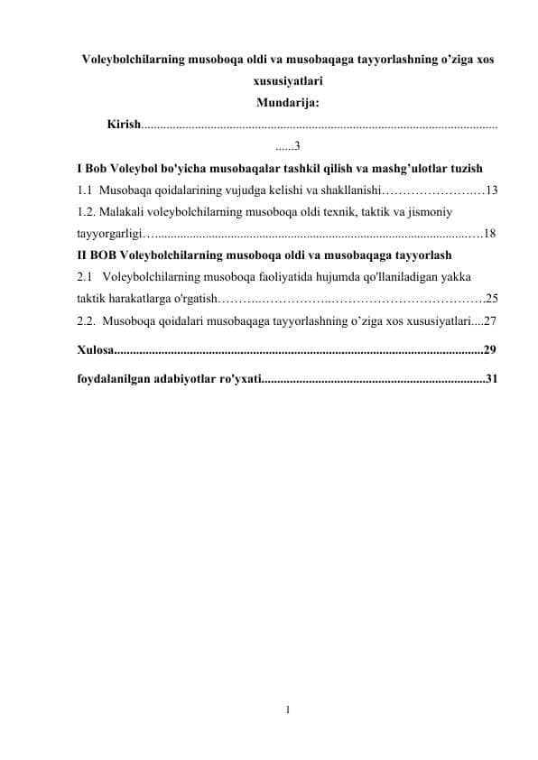Voleybolchilarning musoboqa oldi va musobaqaga tayyorlashning o’ziga xos xususiyatlari