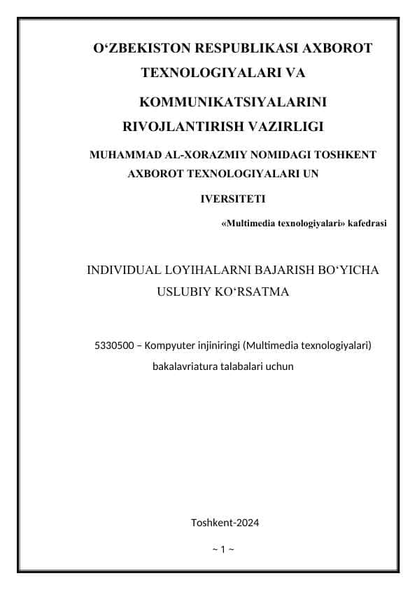 INDIVIDUAL LOYIHALARNI BAJARISH BO‘YICHA USLUBIY KO‘RSATMA