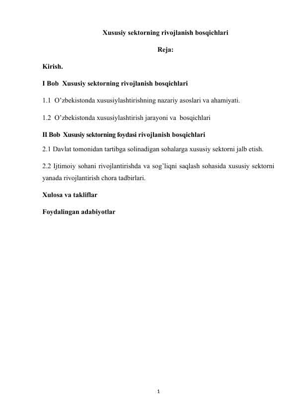Xususiy sektorning rivojlanish bosqichlari