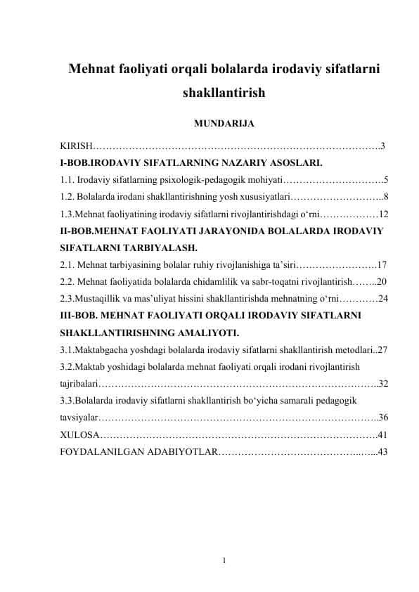 Mehnat faoliyati orqali bolalarda irodaviy sifatlarni shakllantirish