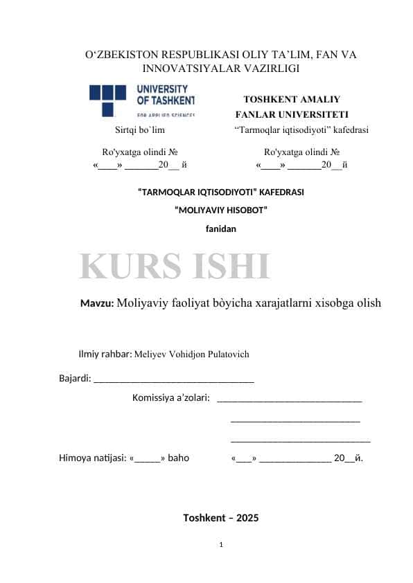 Moliyaviy faoliyat bòyicha xarajatlarni xisobga olish