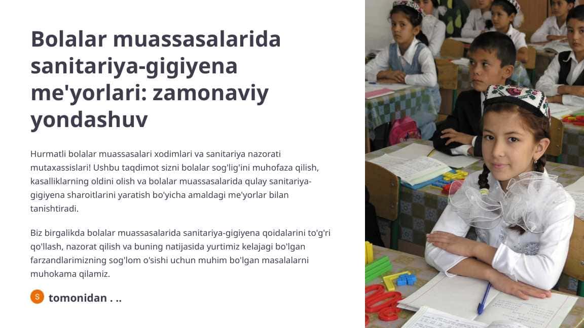 Bolalar muassasalarida sanitariya-gigiyena me'yorlari zamonaviy yondashuv