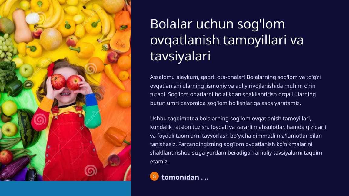 Bolalar uchun sog'lom ovqatlanish tamoyillari va tavsiyalari