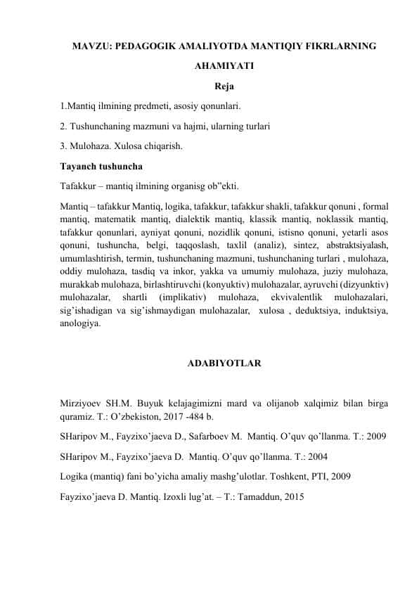 PEDAGOGIK AMALIYOTDA MANTIQIY FIKRLARNING AHAMIYATI
