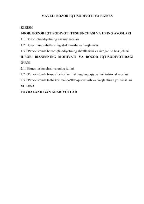 BOZOR IQTISODIYOTI VA BIZNES