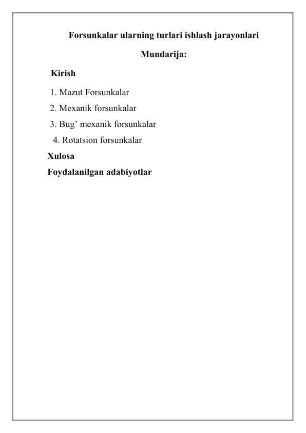 Forsunkalar ularning turlari ishlash jarayonlari