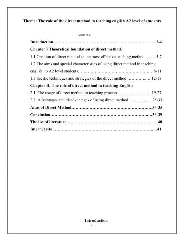 Theme The role of the direct method in teaching english A2 level of students