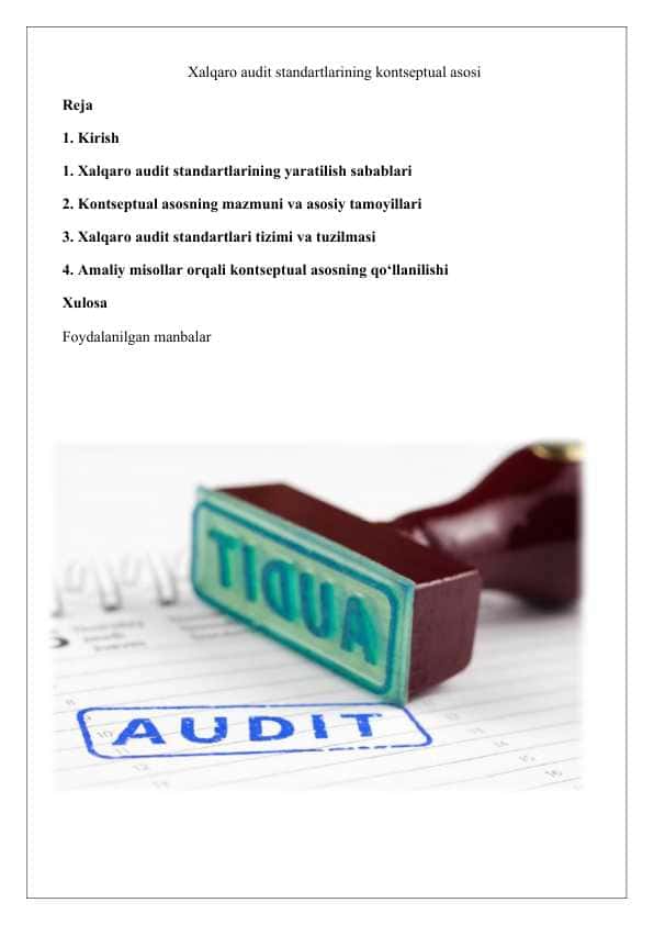 Xalqaro audit standartlarining kontseptual asosi