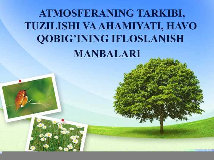 ATMOSFERANING TARKIBI, TUZILISHI VA AHAMIYATI, HAVO QOBIG’INING IFLOSLANISH MANBALARI