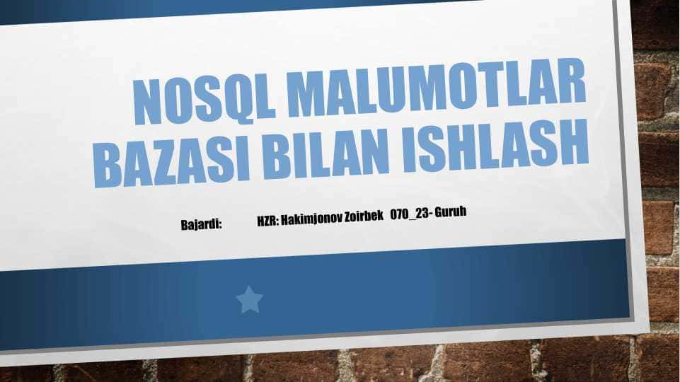 NoSQL malumotlar bazasi bilan ishlash
