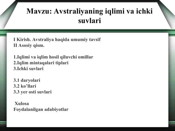 Avstraliyaning iqlimi va ichki suvlari