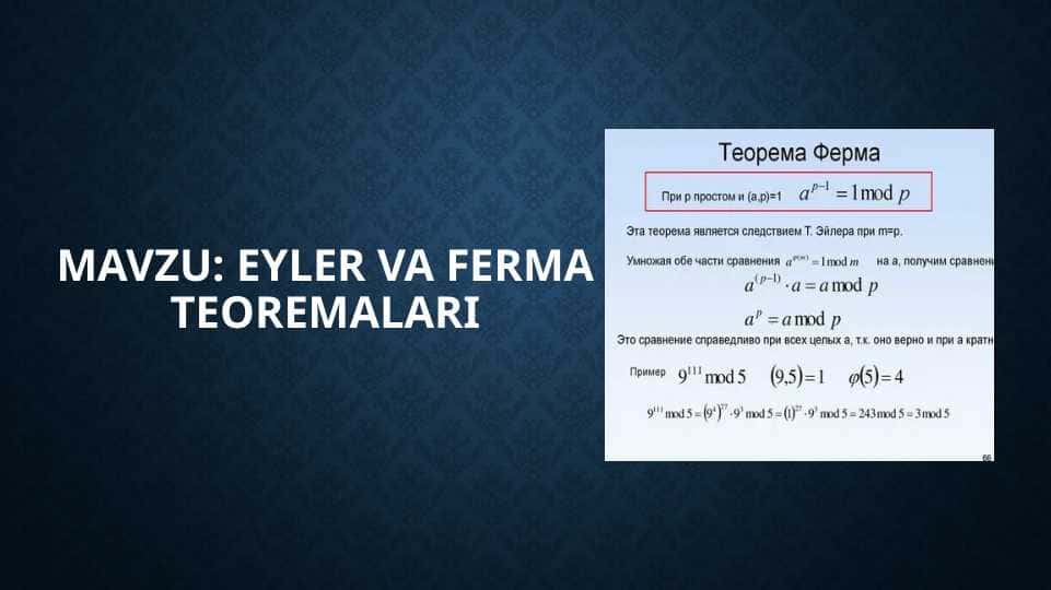 EYLER VA FERMA TEOREMALARI