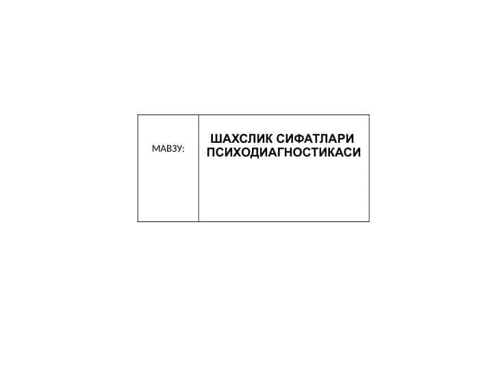 ШАХСЛИК СИФАТЛАРИ ПСИХОДИАГНОСТИКАСИ