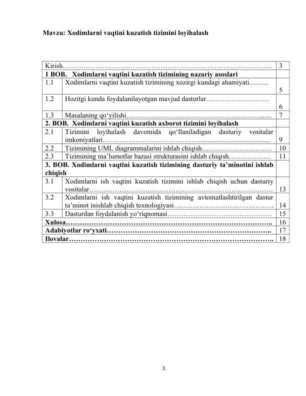 Xodimlarni vaqtini kuzatish tizimini loyihalash