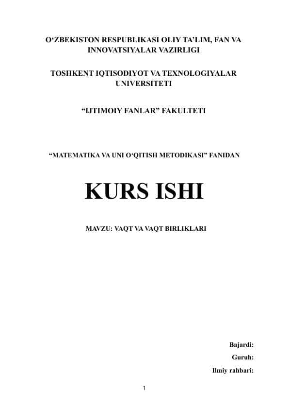 MAVZU: VAQT VA VAQT BIRLIKLARI kurs ishi