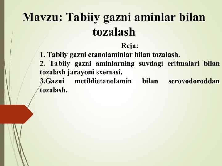 Tabiiy gazni aminlar bilan tozalash