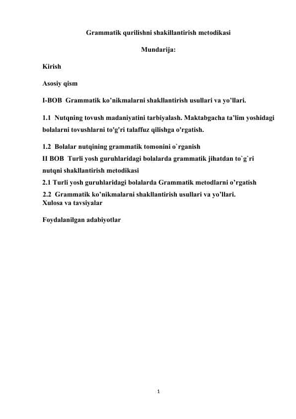 Grammatik qurilishni shakillantirish metodikasi