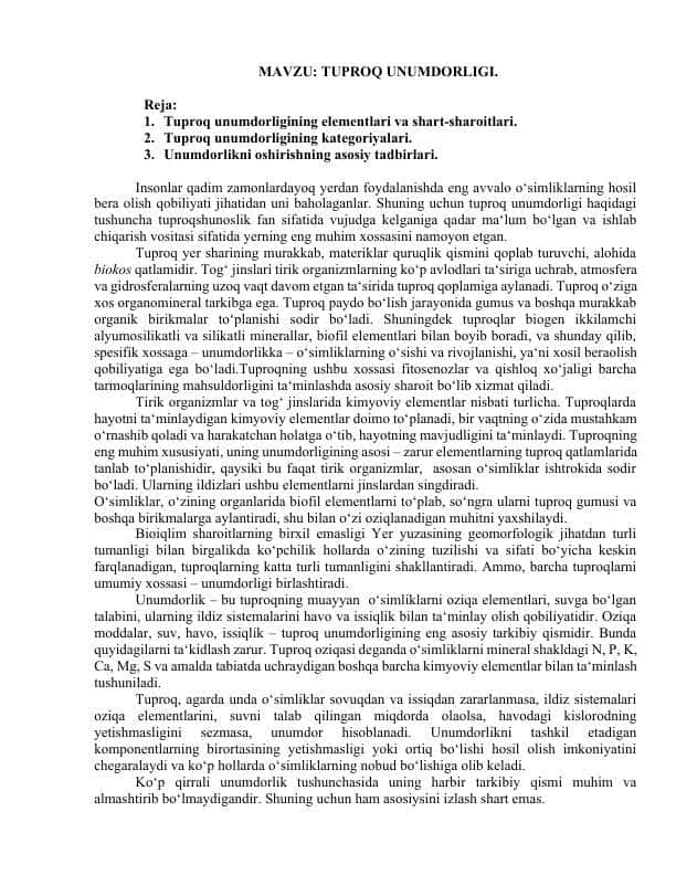 TUPROQ UNUMDORLIGI.