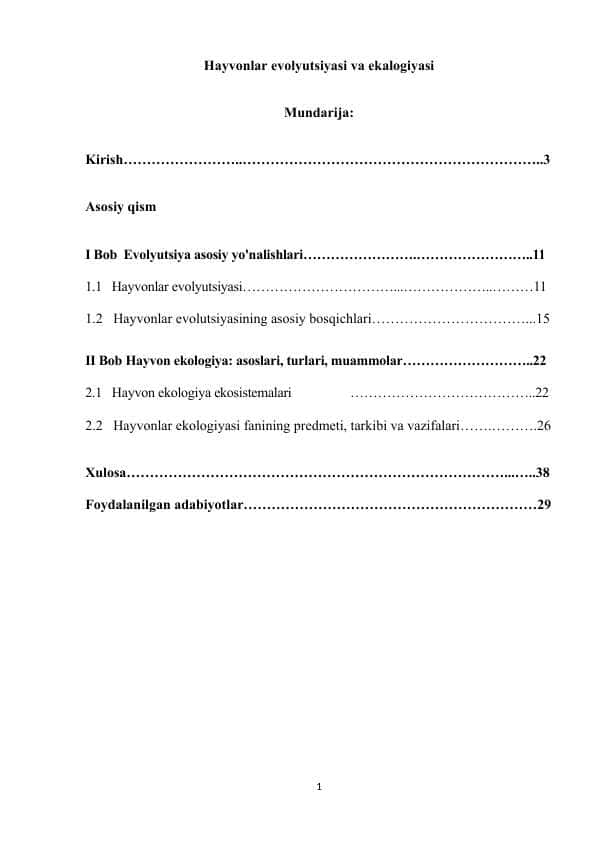 Hayvonlar evolyutsiyasi va ekalogiyasi