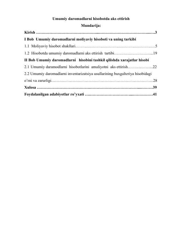 Umumiy daromadlarni hisobotda aks ettirish