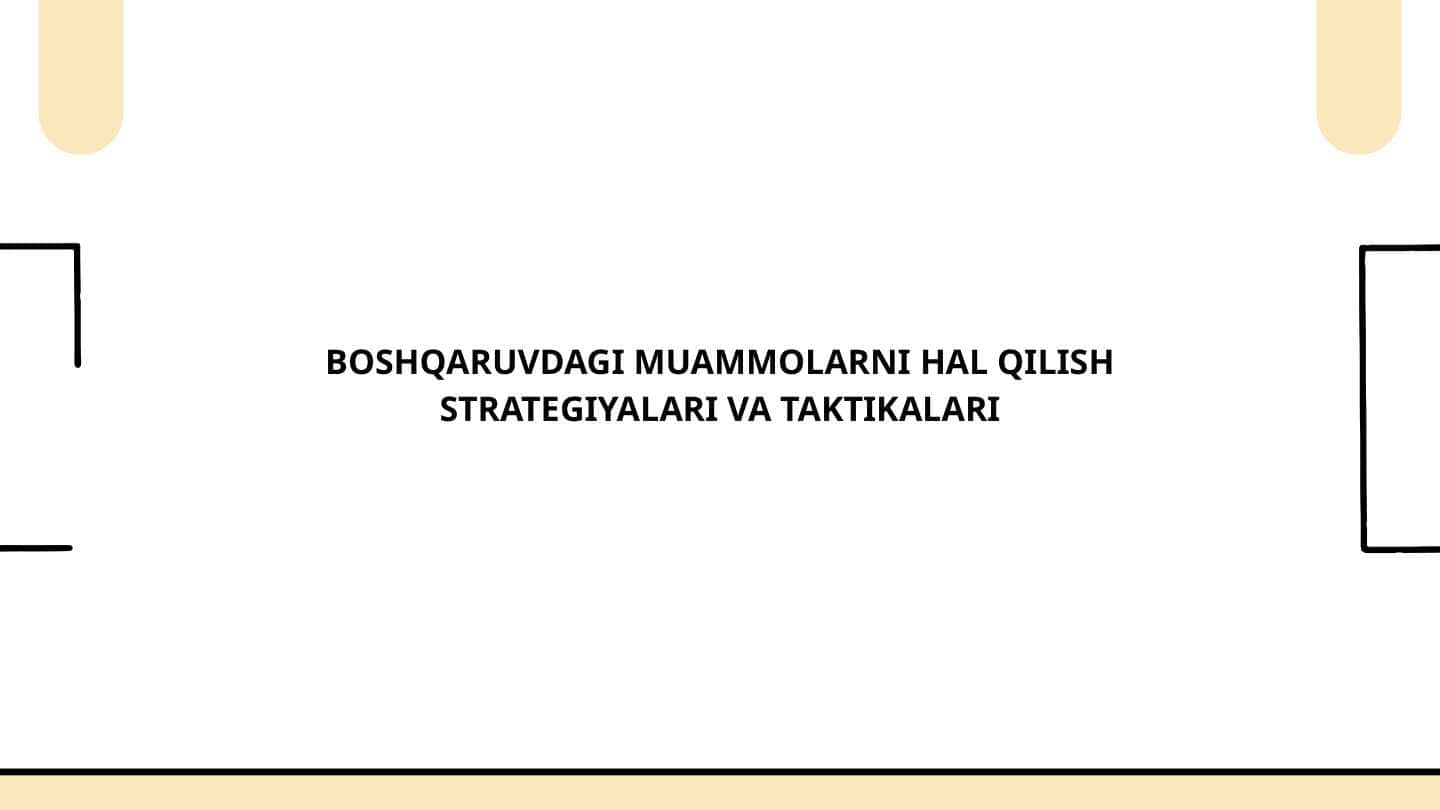 Boshqaruvdagi muammolarni hal qilish strategiyalari va taktikalari.
