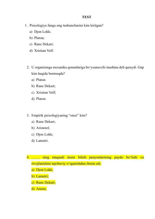 Psixologiyadan test