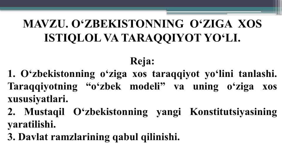 O‘ZBEKISTONNING O‘ZIGA XOS ISTIQLOL VA TARAQQIYOT YO‘LI