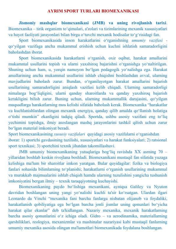 AYRIM SPORT TURLARI BIOMEXANIKASI