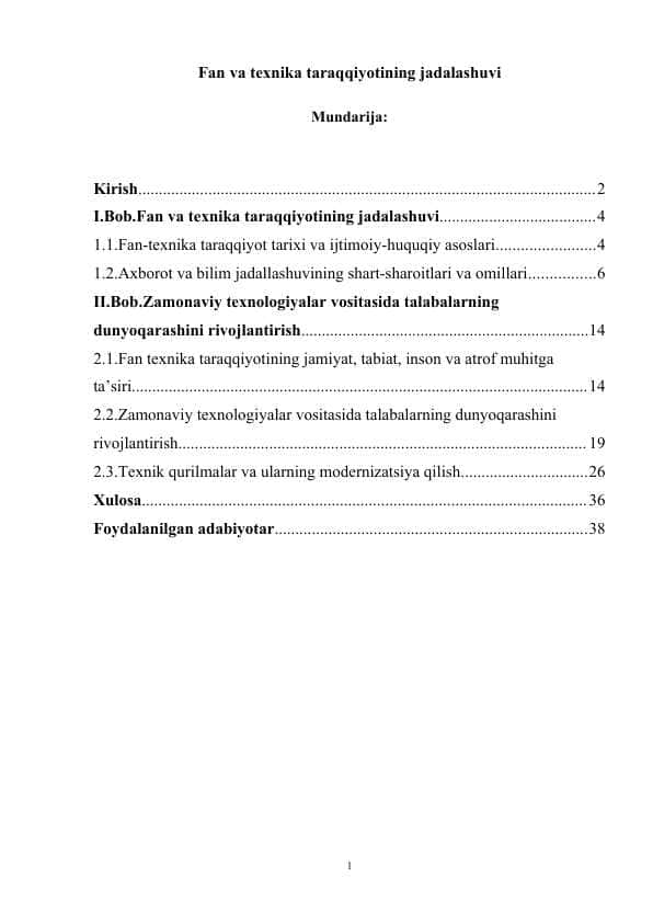 Fan va texnika taraqqiyotining jadalashuvi